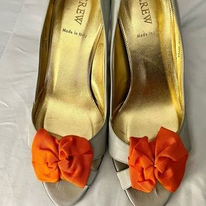 Silk Grey Heels with Orange Bow Size 8